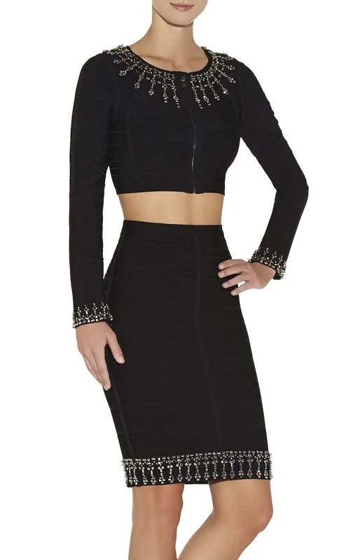 

Женский комплект из двух предметов, облегающее вечернее платье черного, красного цветов с круглым вырезом, Бандажное платье для вечеривече...