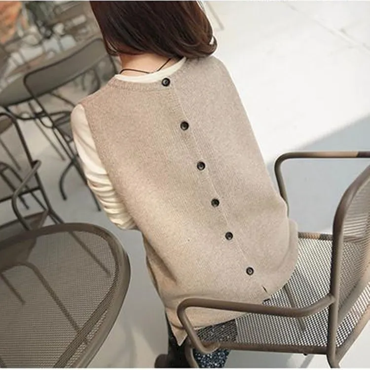 Осенние повседневные жилеты с карманами и пуговицами женский свободный свитер