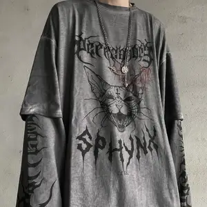 Футболка мужская в стиле Харадзюку, стильная тенниска в готическом стиле, крутая майка с длинным рукавом, крутая рубашка в стиле панк, топ в японском стиле, весна-лето