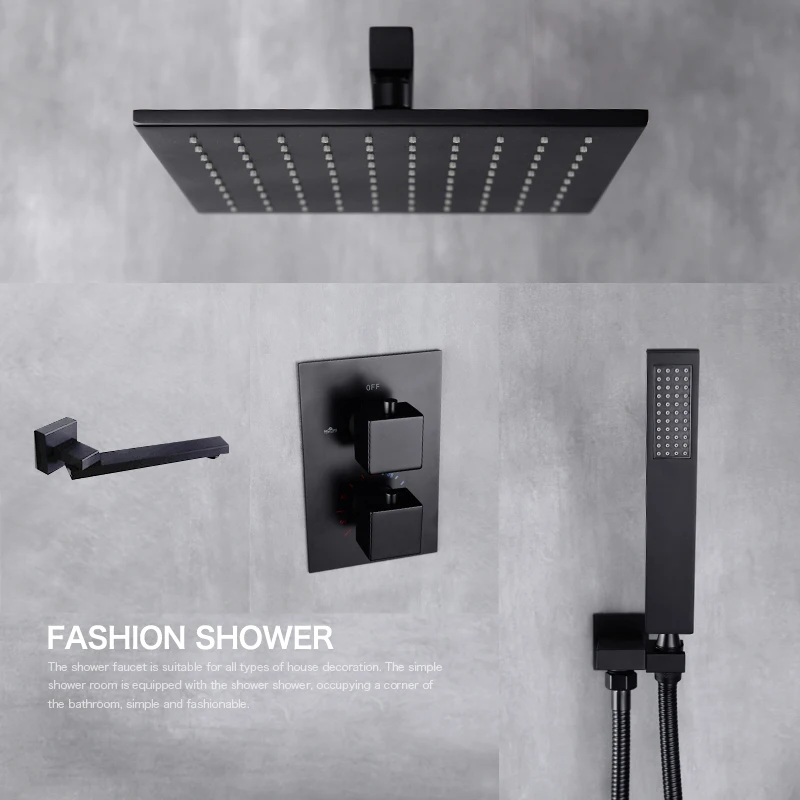 bakala black brass thermostatic faucets bathroom faucet set thermostatic mix valve with 81012 inch rainfull shower head free global shipping