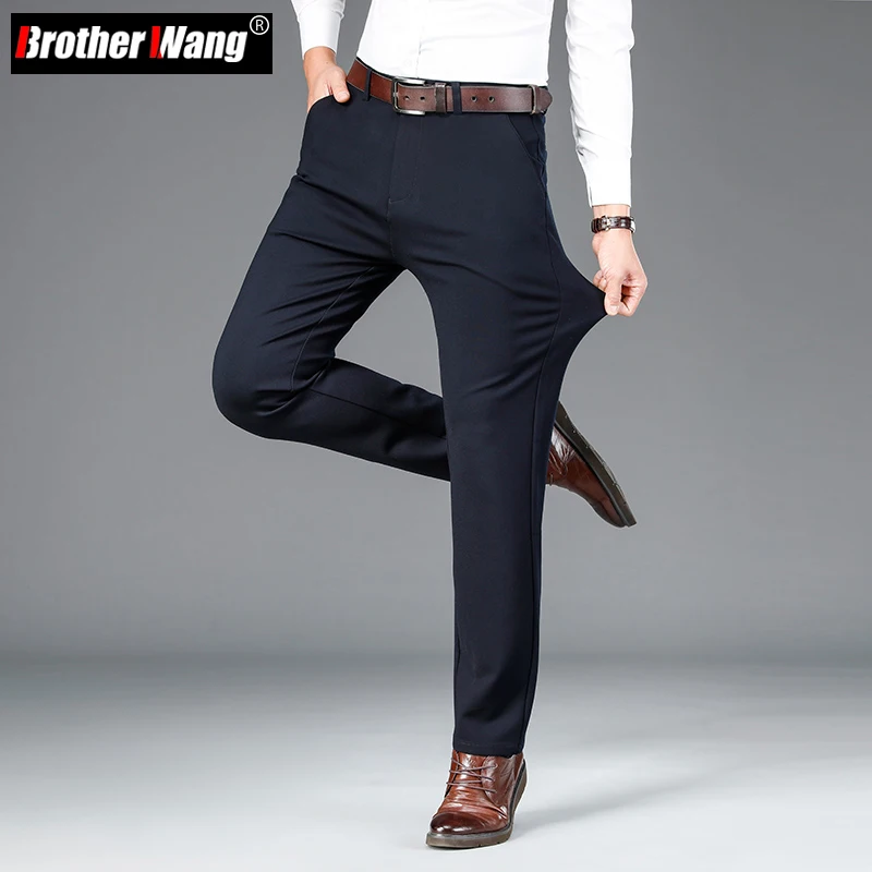 

2021 Autumn New Knitted Fabric Men's Business Straight-leg Casual Pants Classic Style Stretch Loose Trousers Male Brand Clothing