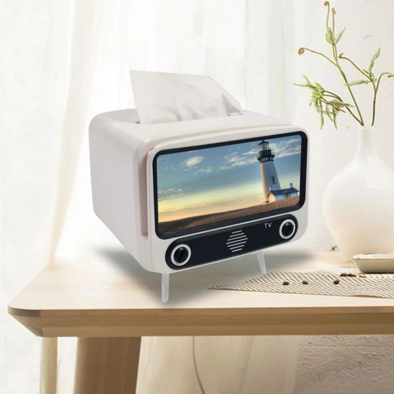

Napkin Case Retro Phone Holder TV Tissue Box Multifunctional Bracket Creative Tissue Box Bedroom Decor Lazy Phone Holder