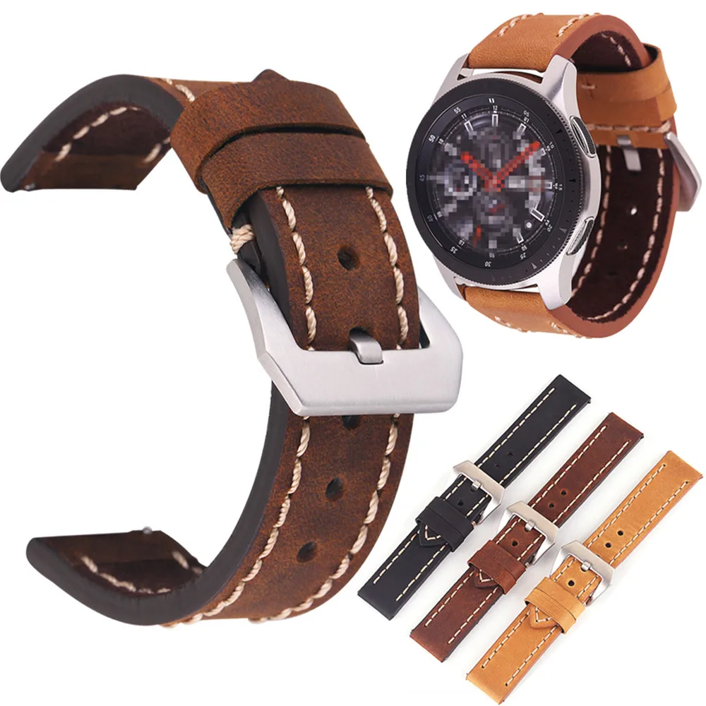 

20mm 22mm Crazy Horse Leather Watch band Strap for Samsung Galaxy Watch Active2 42 46mm Gear S3 WatchBand Quick Release 18 24mm