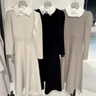 Японские милые платья Neploe, Осень-зима 2022, новые женские халаты, однотонные облегающие вязаные платья со съемным кружевом, отворотом и длинным рукавом