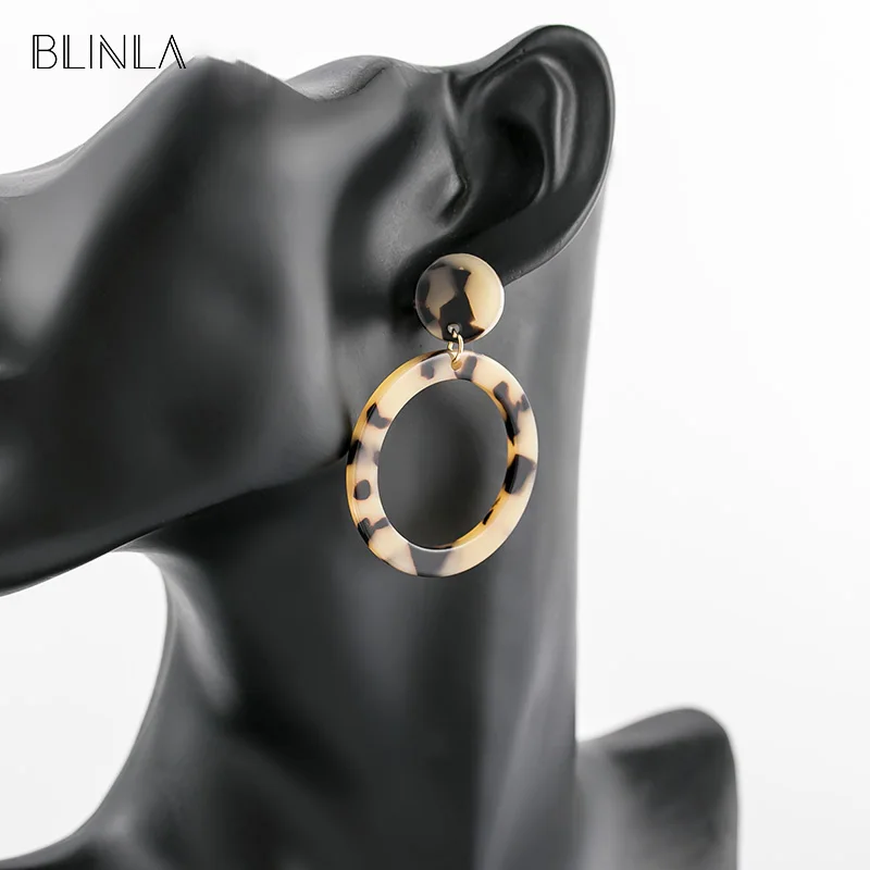

BLINLA New Fashion Bohemia Acrylic Round Big Drop Earrings for Women European American Leopard Hanging Earring Statement Jewelry