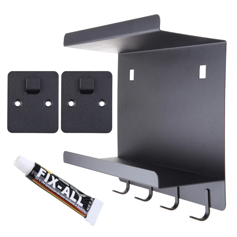 

Black Wall Mounted Bathroom Shelf with Towel Rack and 5 Hooks Rustic Storage Floating Shelf for Kitchen Bathroom Living