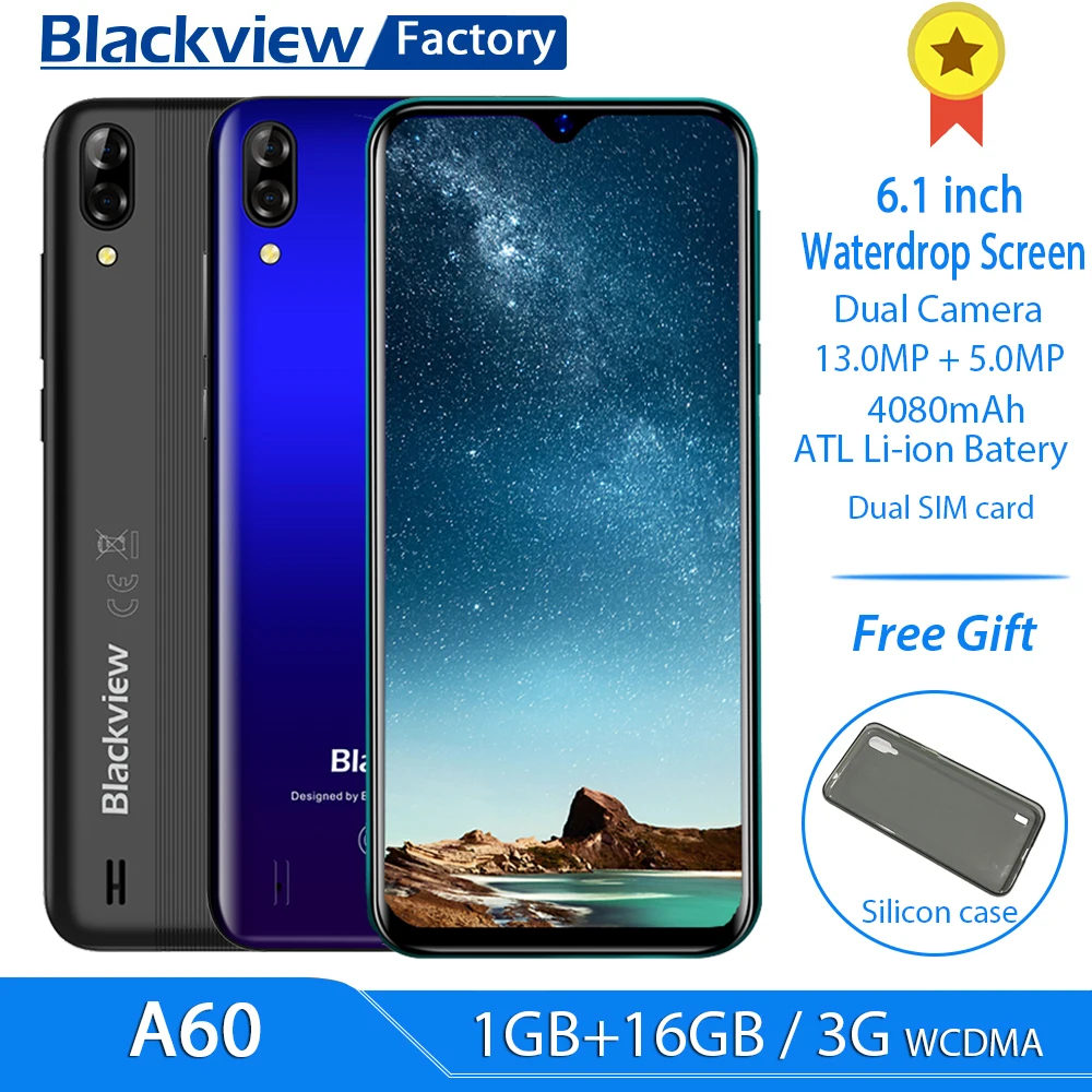 Blackview A60 6," 19,2: 9 экран капли 13 Мп задняя камера 1 Гб 16 Гб Смартфон 4080 мАч Android 8,1 мобильный телефон