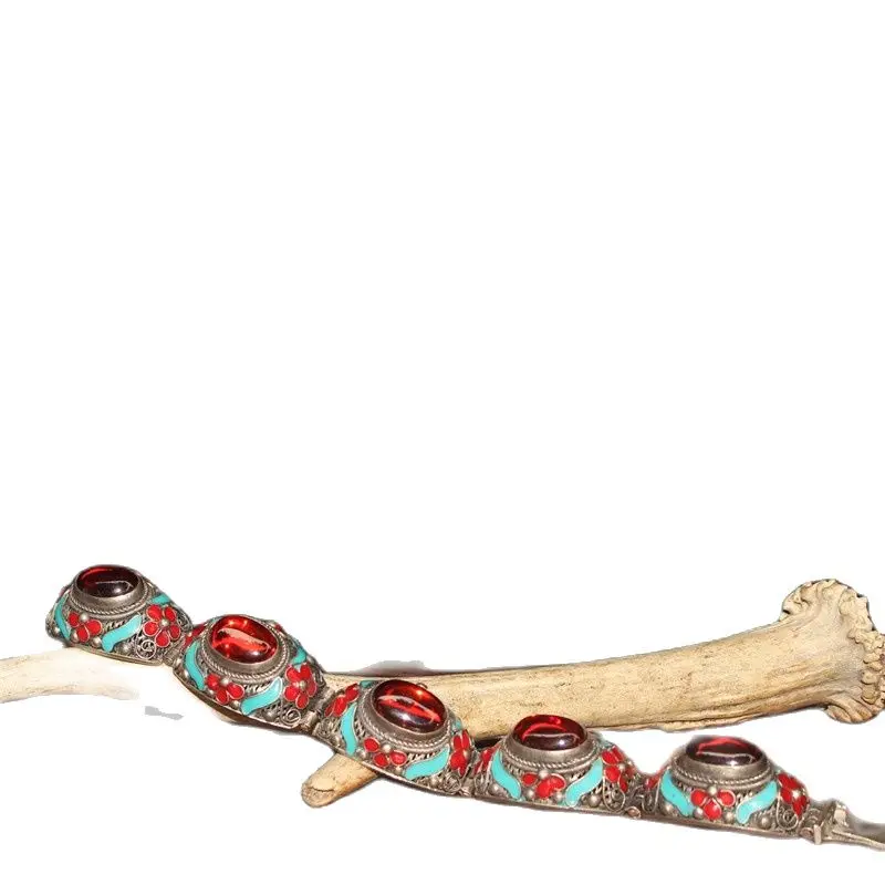 

Chinese Old Craft Made Old Tibetan Silver Cloisonne Inlaid Zircon Chain Bracelet