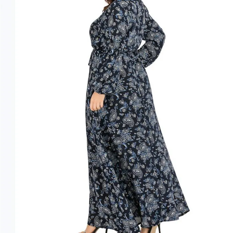 

Casual Print Vintage Women Maxi Dress 2020 Spring Lantern Sleeves Dress Plus Size for Ladies