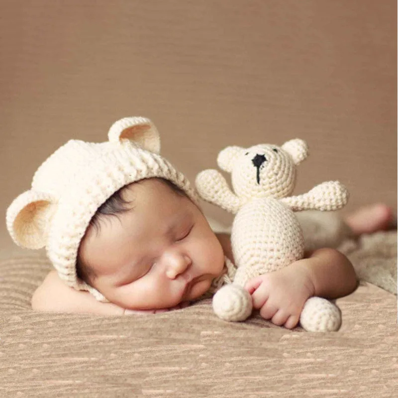 

Детский вязаный крючком реквизит для фотосъемки набор медвежонков для новорожденных студийный реквизит для съемки костюм для малышей Фото...
