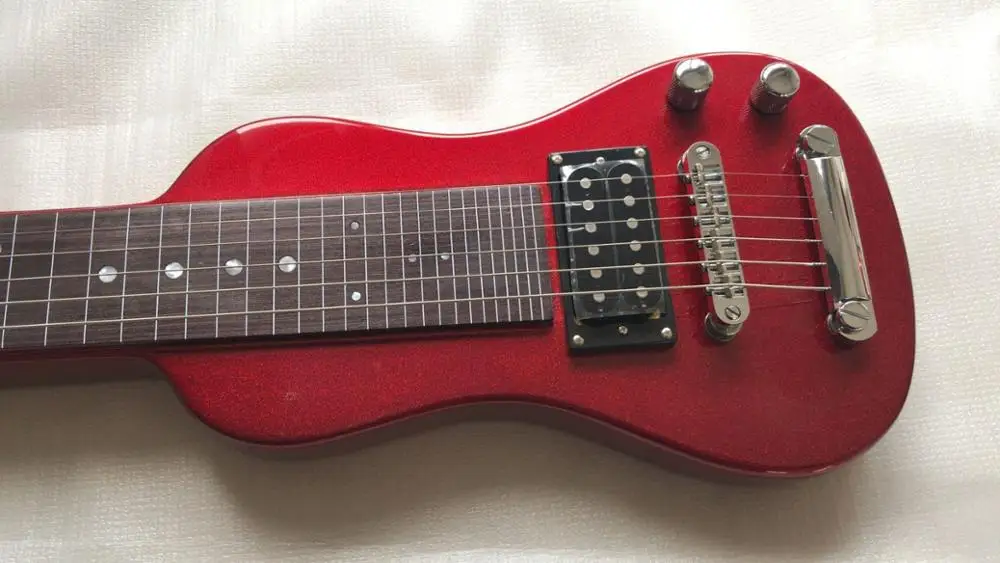 Новая мини гитара для путешествий цельный корпус через шею в красном цвете