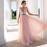 uzn elegant evening dress a line sweetheart neckline bows straps tulle prom gown pink party dress customize