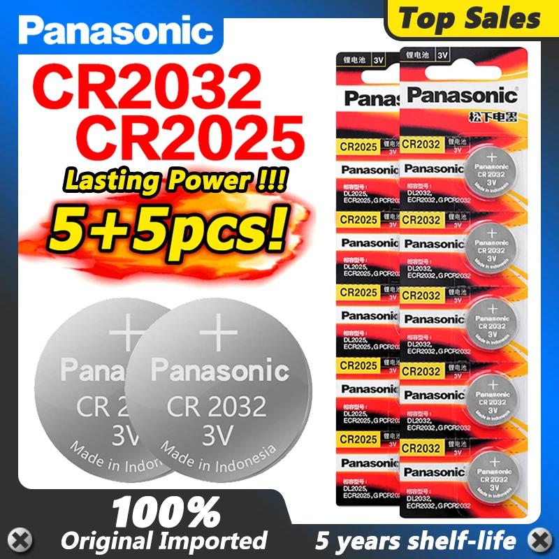 Литий ионный аккумулятор Panasonic cr2025 + 5 шт. часовая батарейка с кнопкой 3 в для