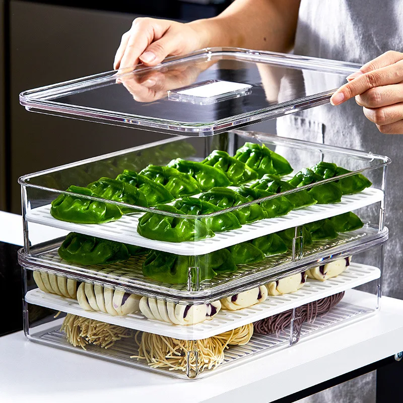 

4.4L Large Transparent Plastic Fresh-Keeping Box Fruits Vegetables Sealed Box Refrigerator Egg Dumplings Food Containers