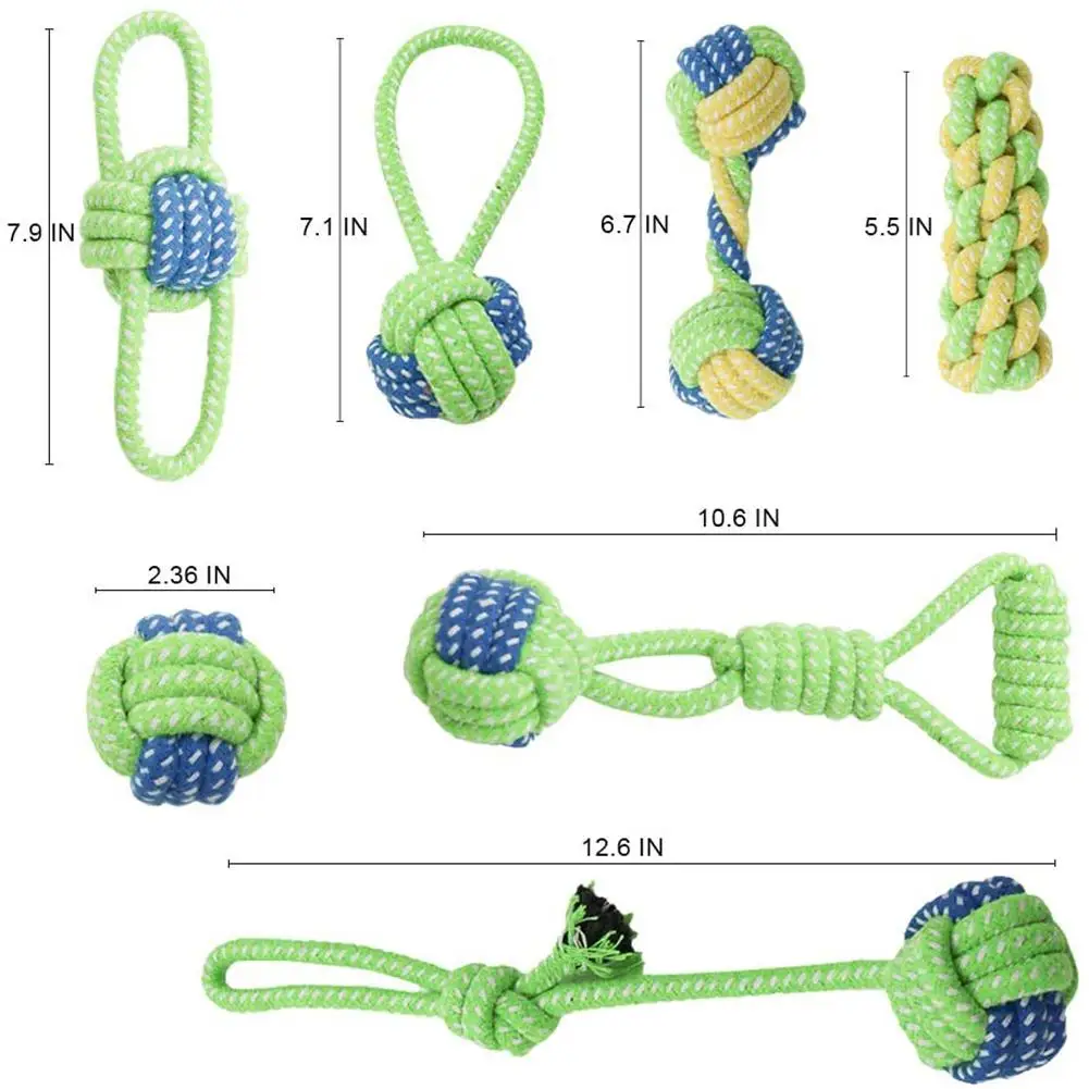 

7 Pcs Washable Cotton Rope Interactive Chew Toys Set For Teeth Cleaning