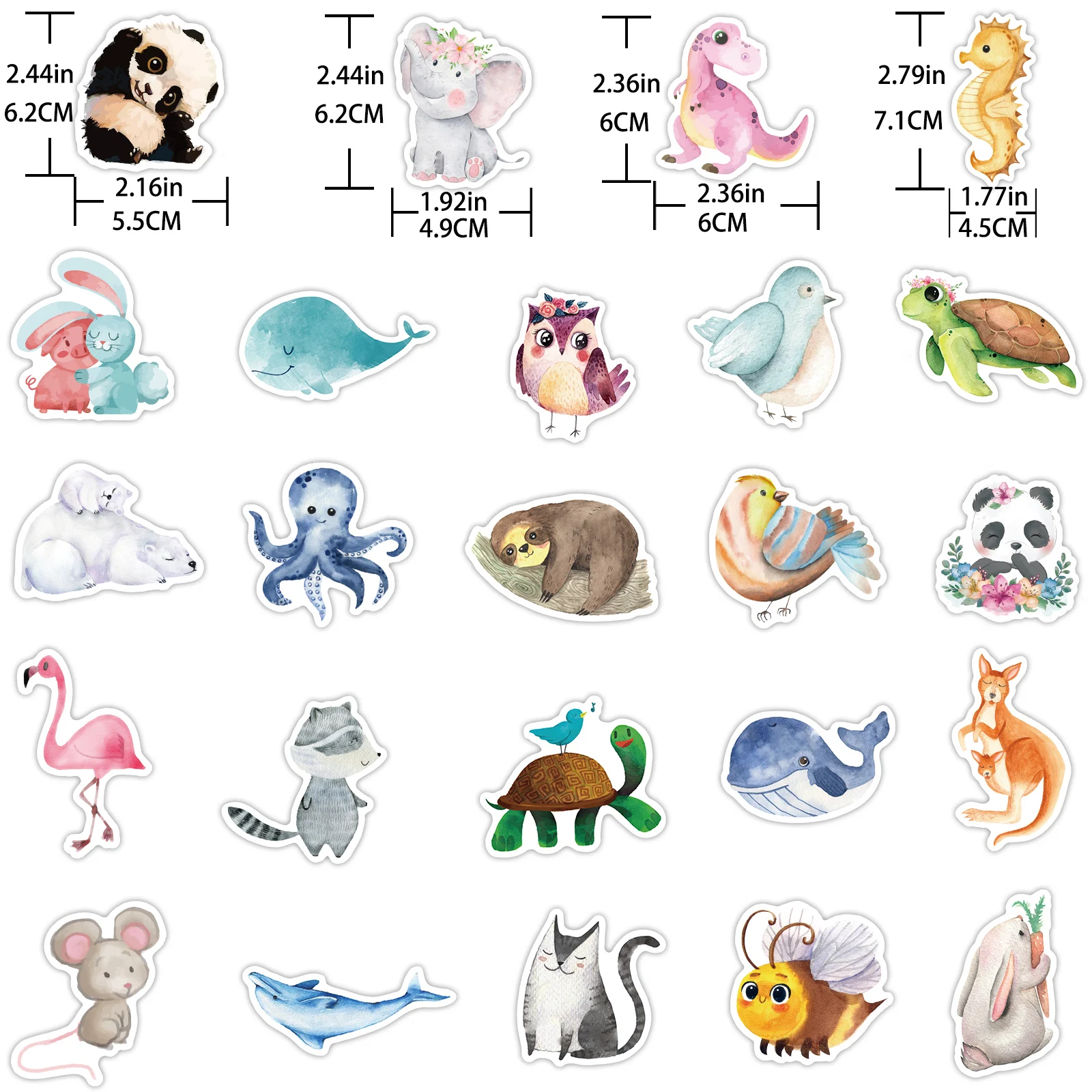 

400 Pcs Cute Stickers Anime Watercolor Animals Dinosaur Cats Owl Rainforest Pack On Laptop Car Skateboard Sticker Decals Toy