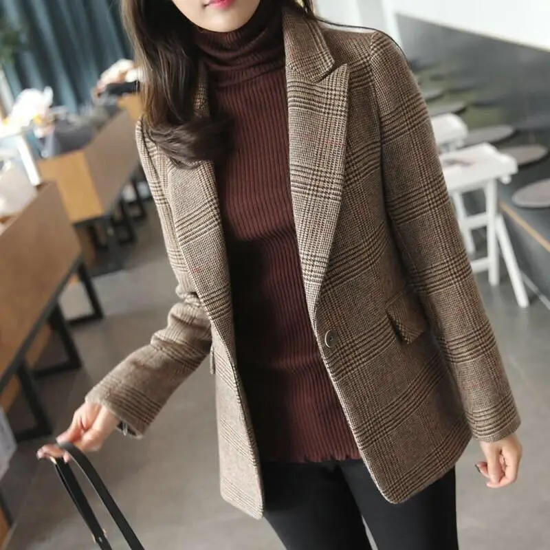 

New Fashion Business Plaid Suits Women Work Office Ladies Long Sleeve Spring And Autumn Blazer