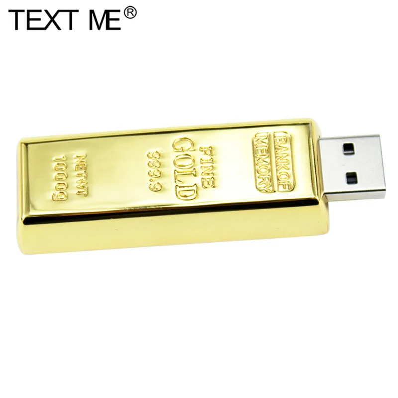 

TEXT ME USB Flash Drive 64GB Latest Metal Bullion Gold Bar USB 2.0 Flash Drive Cle USB Memory Stick 8GB 16GB 32GB 64GB Pendrive