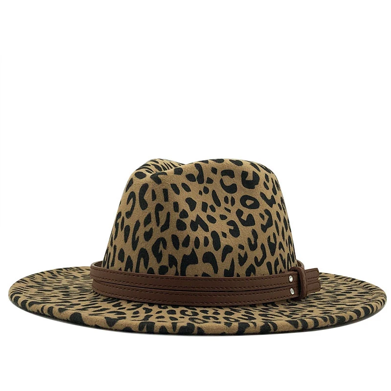 Унисекс плоские полочки шерсть фетр женские Джаз Fedora шляпы мужские леопардовые
