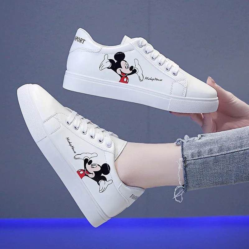 

Белые туфли Disney с Микки, дамские весенние туфли, новые туфли в Корейском стиле с Микки Маусом, Необычные модные туфли