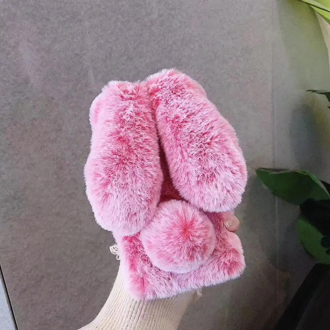 Winter Warm Cute Rabbit Case For Huawei P20 P30 Pro P8 P9 Lite Chrismas Gift Plush Fur Soft Silicon Phone Case For Mate 20 Pro - Цвет: Frost Pink
