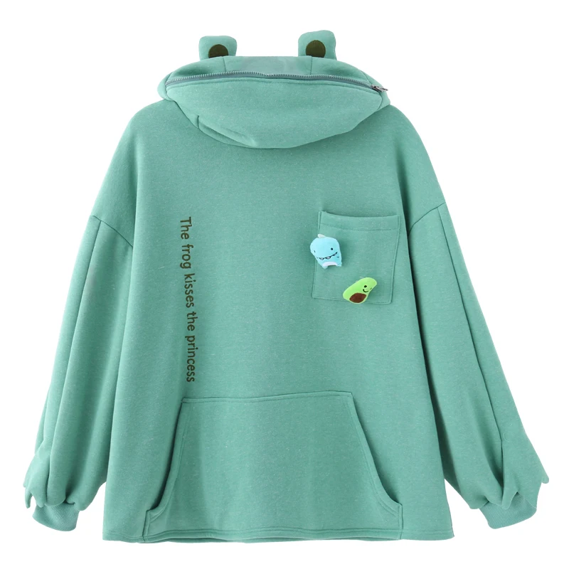 Anime Hoodie Cartoon Cute Frog Coat Cosplay Fashion Animal Funny  Embroidery Loose Fleece Sweatshirts