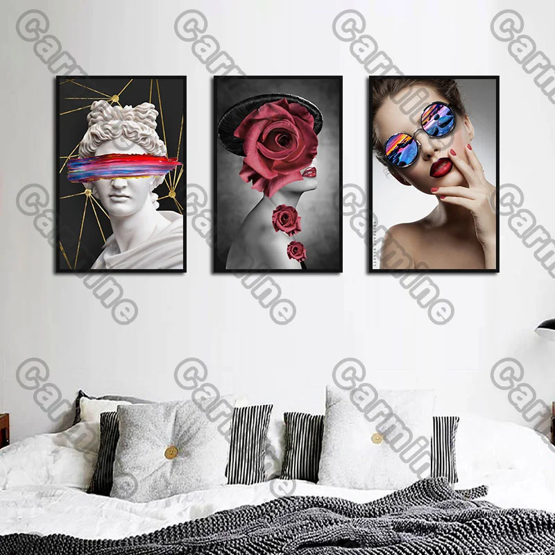 

Poster Figure Flower Sculpture Beauty Canvas Painting and Prints Wall Art Pictures Decoration for Living Room 3Pcs Frameless