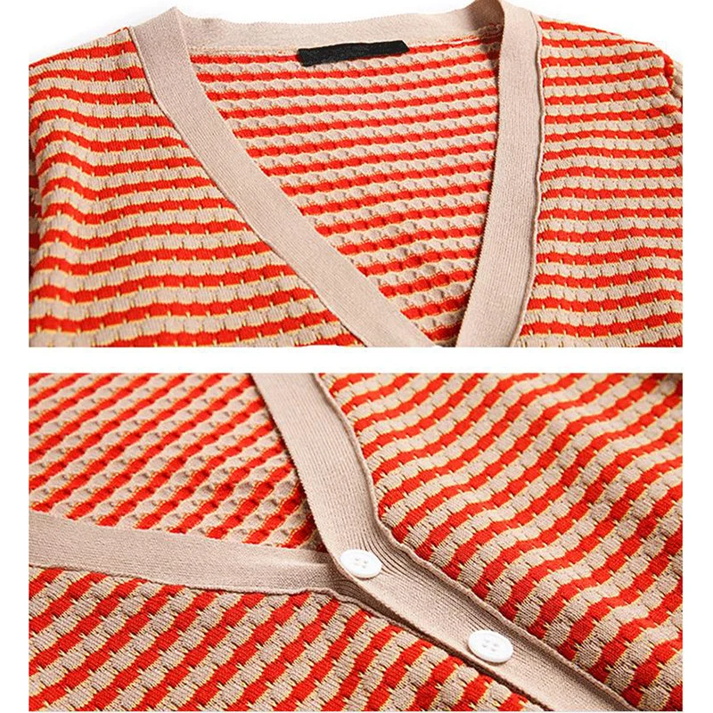 Женский трикотажный костюм-тройка кардиган в полоску жилет широкие брюки осень