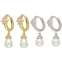 zhukou one pair gold color small hoop earrings fashion women pearl hoop earrings 2020 popular jewelry wholesale ve288