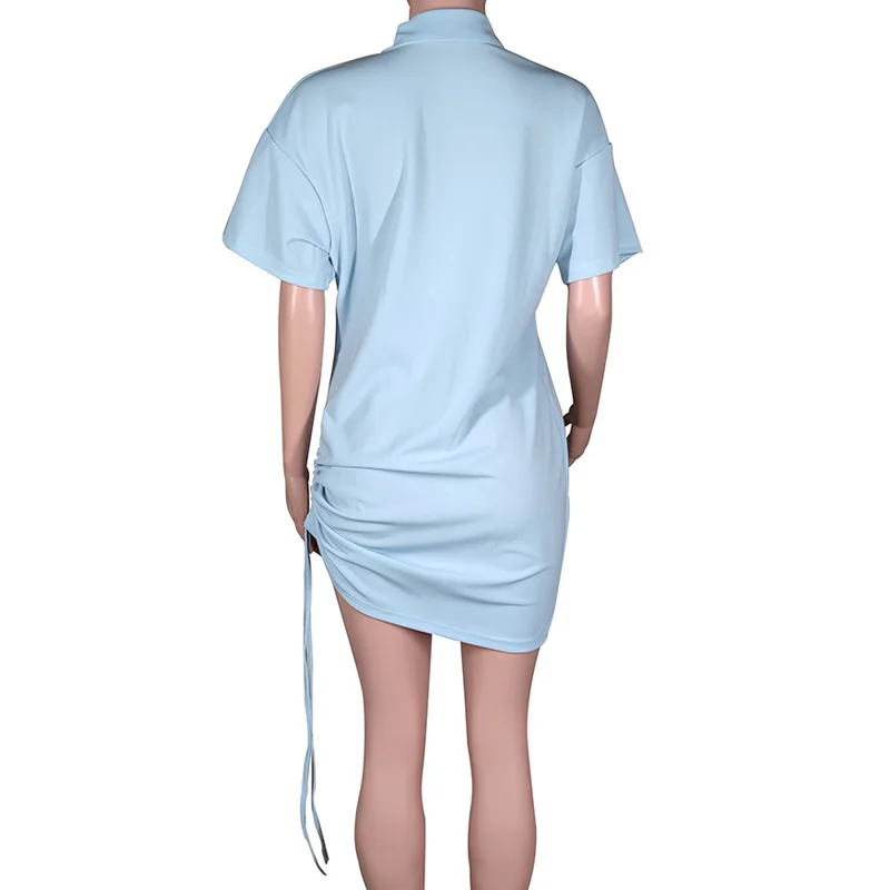 

Women Casual Solid Color Summer Dresses Short Sleeve Turn down Collar Asymmetrical Polo Shirt Dress