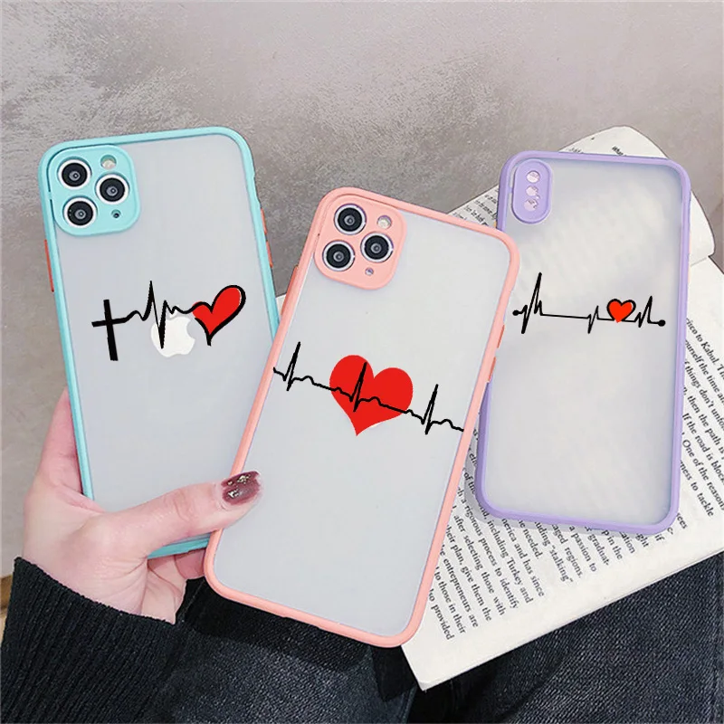 

Electrocardiogram with love ECG Phone Case For iPhone 12 11 Pro Max 7 Plus 6S 7 8 Plus SE 2020 X Xs max Xr Cute Hard PC Cover