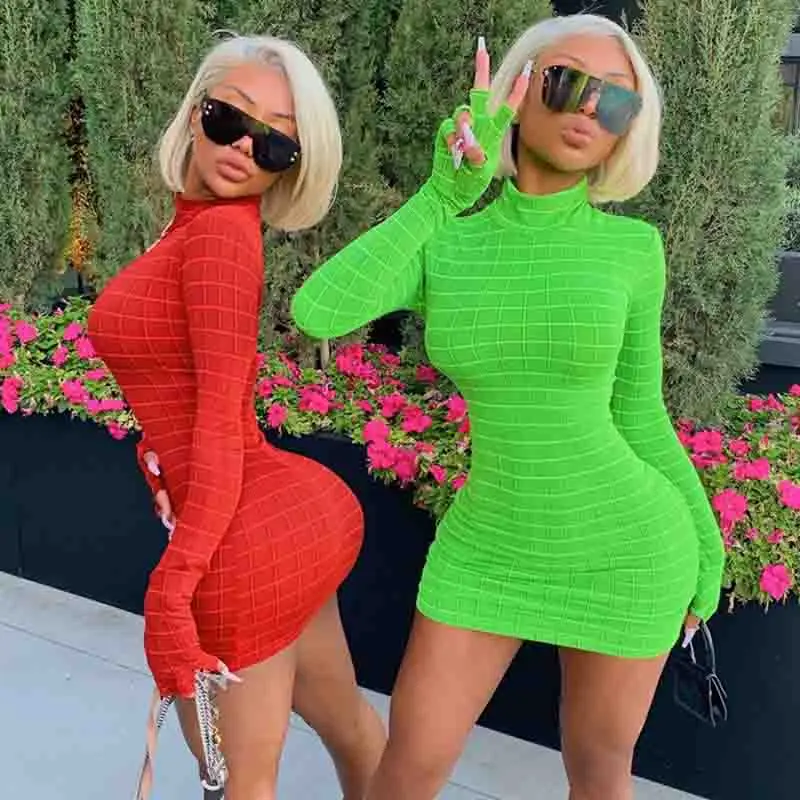 

Fashion Sexy Long Sleeve Round Neck Slim Party Dress Casual Straight Women Dress 2020 Summer Dresses