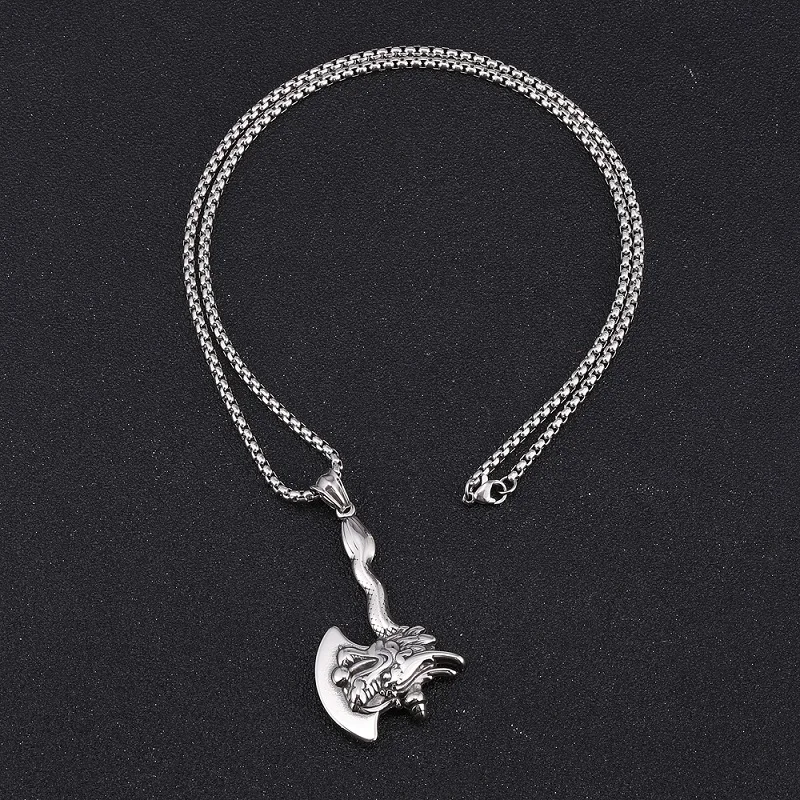 Серебряный Нержавеющая сталь Клык дракона топор ожерелье с кулоном викинга