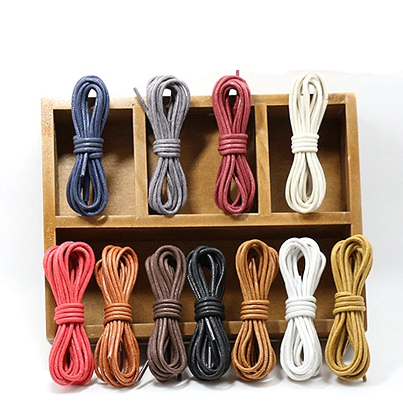 1 Pair Cotton Waxed Shoelaces Round Leather Waterproof Shoe laces Martin Boots Shoelace 12 Colors Shoestring 80 100 120 140CM P2