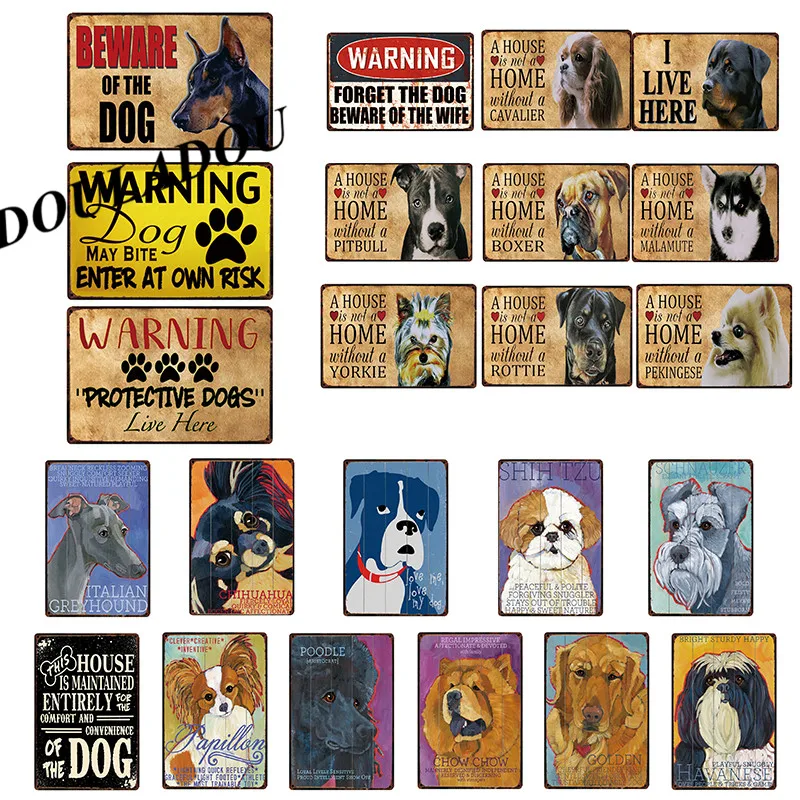 

[Douladou] Animal Dog Metal Sign for Bar Pet Shop Plaque Vintage Metal Tin Sign Dog Fashion Lovely Poster Home Decor 30*20CM