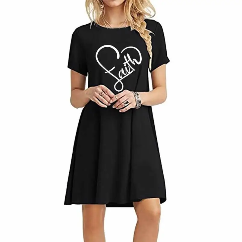 

Dress Large Size Solid Color Dress Faith Heart Letters Print Women Dresses Summer Maxi Clothing Floral Flamingo