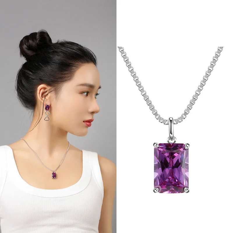 

Autumn 21 new square purple Zircon Pendant Tarot brand Long Necklace women's simple overlapping sweater chain