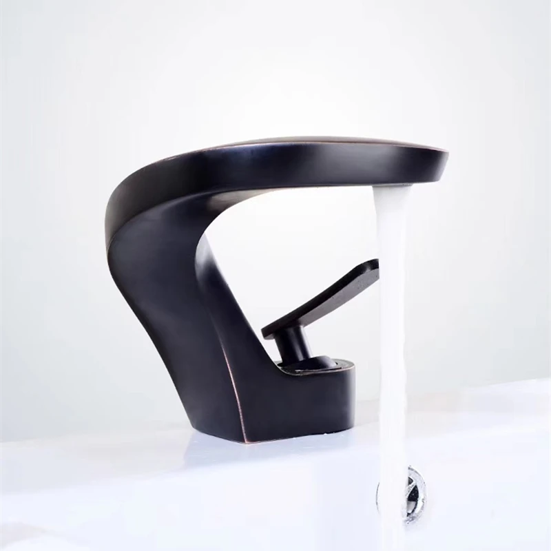 Смеситель для раковины LIUYUE кран из латуни черный/хром изогнутый одна ручка