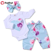 patpat spring autumn cotton casual newborn beautiful floral bodysuit and pants and bow headband set for baby girl jumpsuit