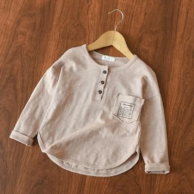 light khaki Г. Новинка, повседневные футболки для мальчиков и девочек хлопковая льняная футболка с длинными рукавами для маленьких мальчиков и девочек Универсальная футболка, LZ172 - Цвет: light khaki
