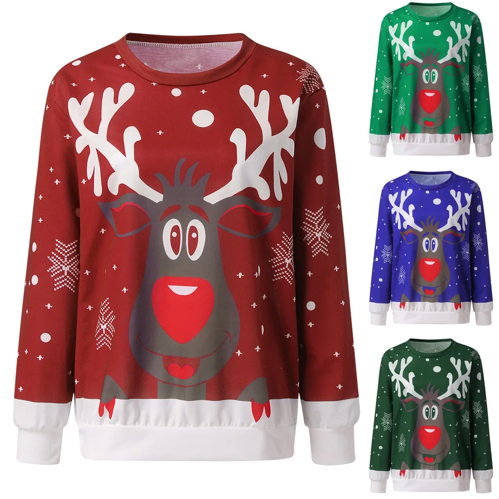 Женские рождественские футболки с принтом оленя Рождественская одежда круглым