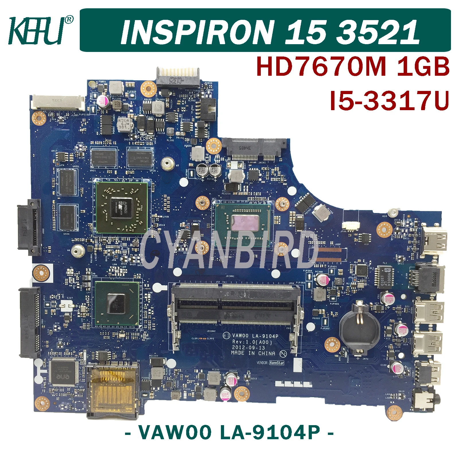 KEFU VAW00 LA-9104P оригинальная материнская плата для Dell Inspiron 15-3521 5521 с HM76 DDR3L I5-3317U HD7670M