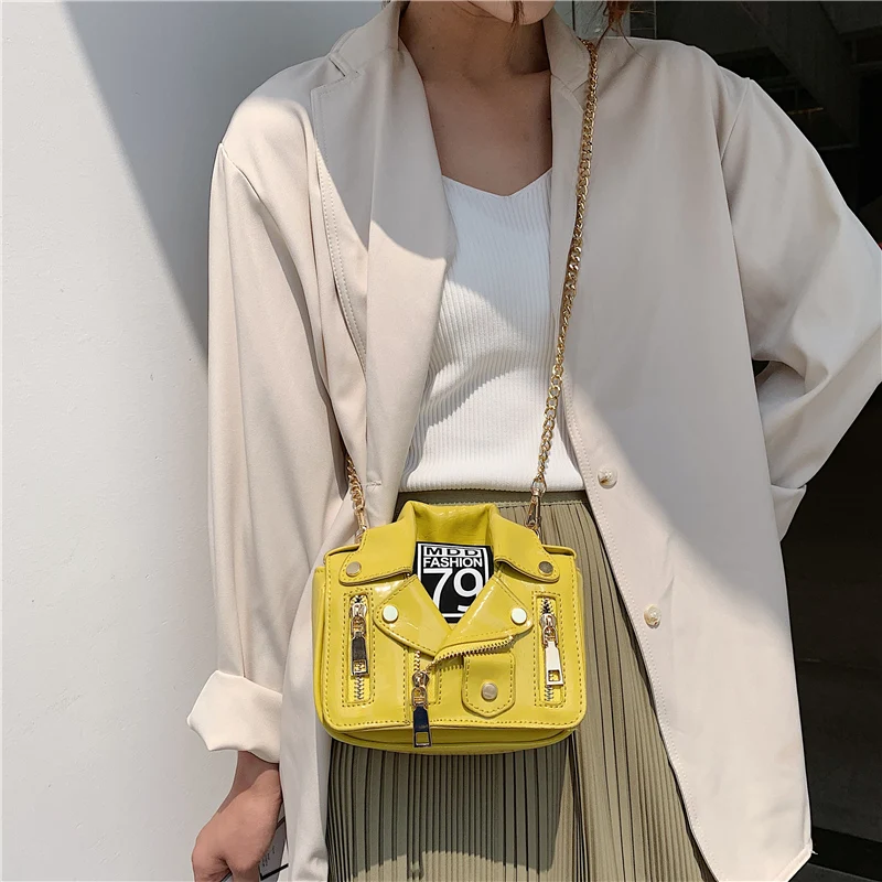 

Small Crossbody Bags Design Chain Motorcycle Women Bags Clothing Shoulder Bags Cute Lady Messenger Bags Rivet Zipper Jacket Bag
