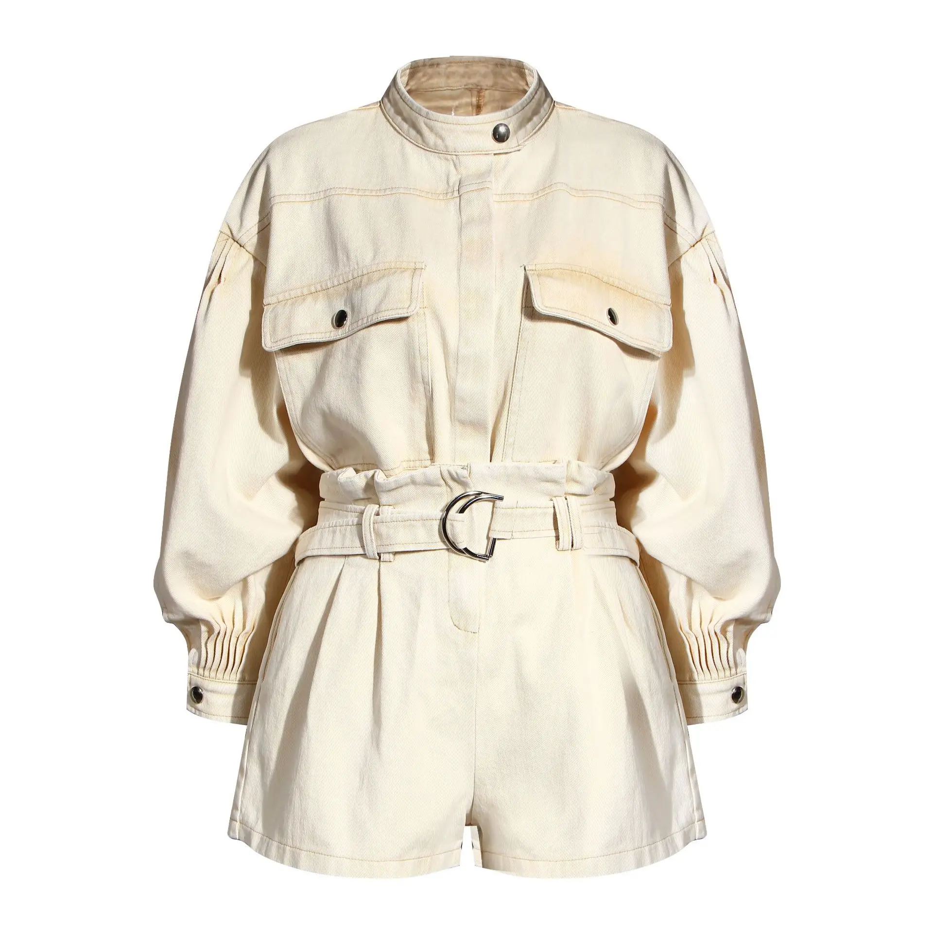 

MSXU Casual Fashion Wash Water Overalls Shorts Suit Women 2020 Autumn New Two-piece Suit