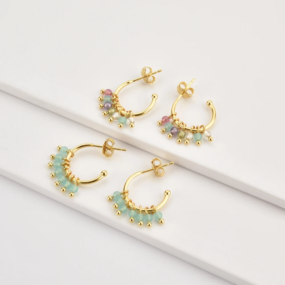 ANDYWEN 925 Sterling Silver Gold Green Purple Beads Charm Hoops Piercing Luxury Fashion Fine Jewelry 2020 Ohrringe Pendientes | Украшения и