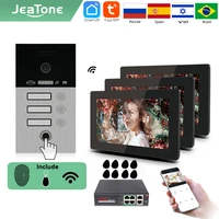 jeatone tuya 7%e2%80%9dip wifi wireless video intercom for apartment 3f monitor doorbell outdoor unitd with fingerprint rfic card