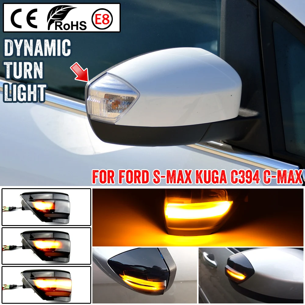 

2X светодиодный динамический поворотник, боковой зеркальный последовательный указатель поворота, Световой индикатор для Ford S-Max 07-14 Kuga C394 08-12 ...