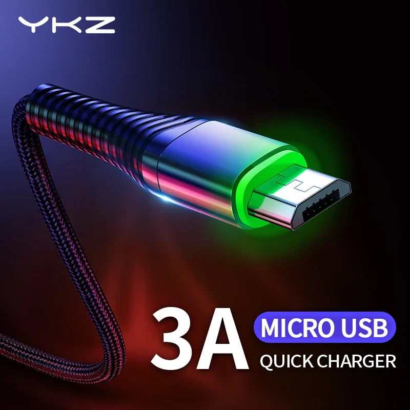 YKZ светодиодный кабель Micro Usb для быстрой зарядки зарядный Samsung Huawei Xiaomi Redmi LG Android