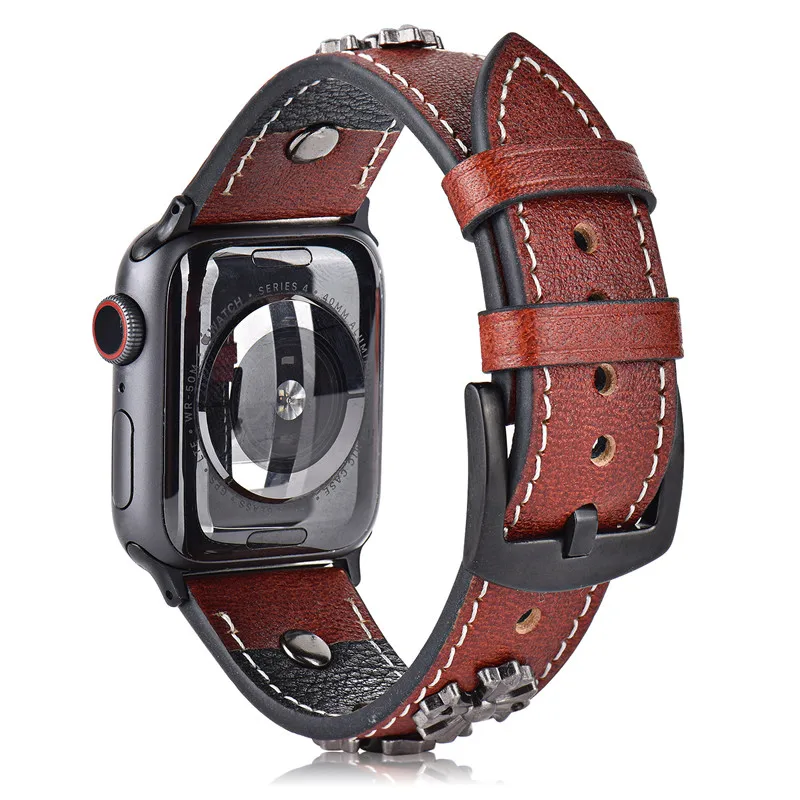 

Leather Bracelet Strap for Apple Watch 5/4 Band 44/40mm Rivet Style Sport Loop Correa Apple Watch 42/38mm for IWatch Serie 3 2 1