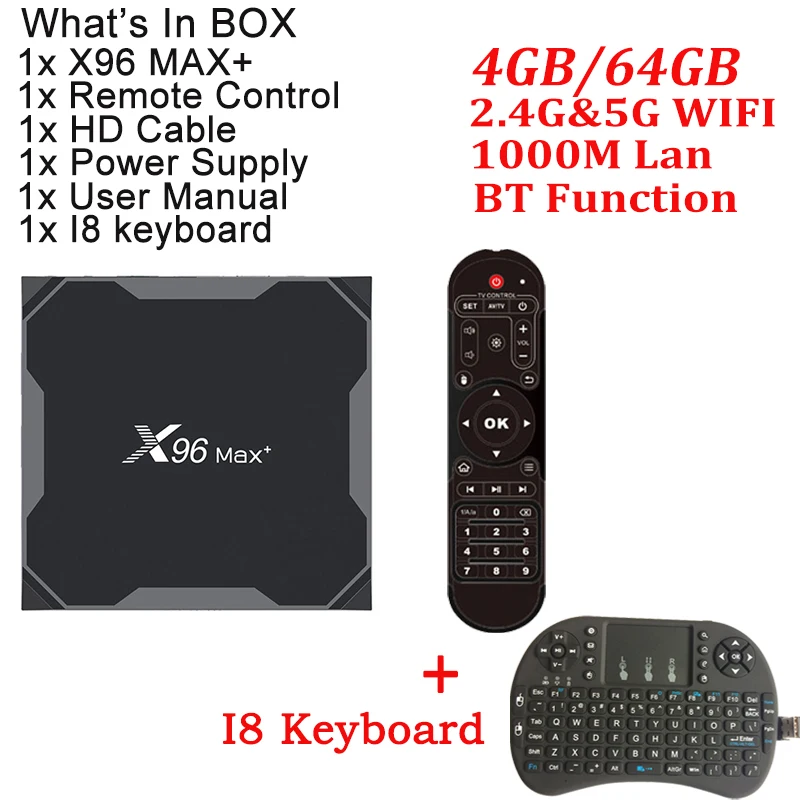 X96 MAX PLUS TV Box Android 9.0 MAX 4GB 64GB Amlogic S905X3 Smart TV Box 4K TV Android Box 2.4G&5G Wifi BT4.0 H.265 X96 MAX - Цвет: 4G 64G With i8